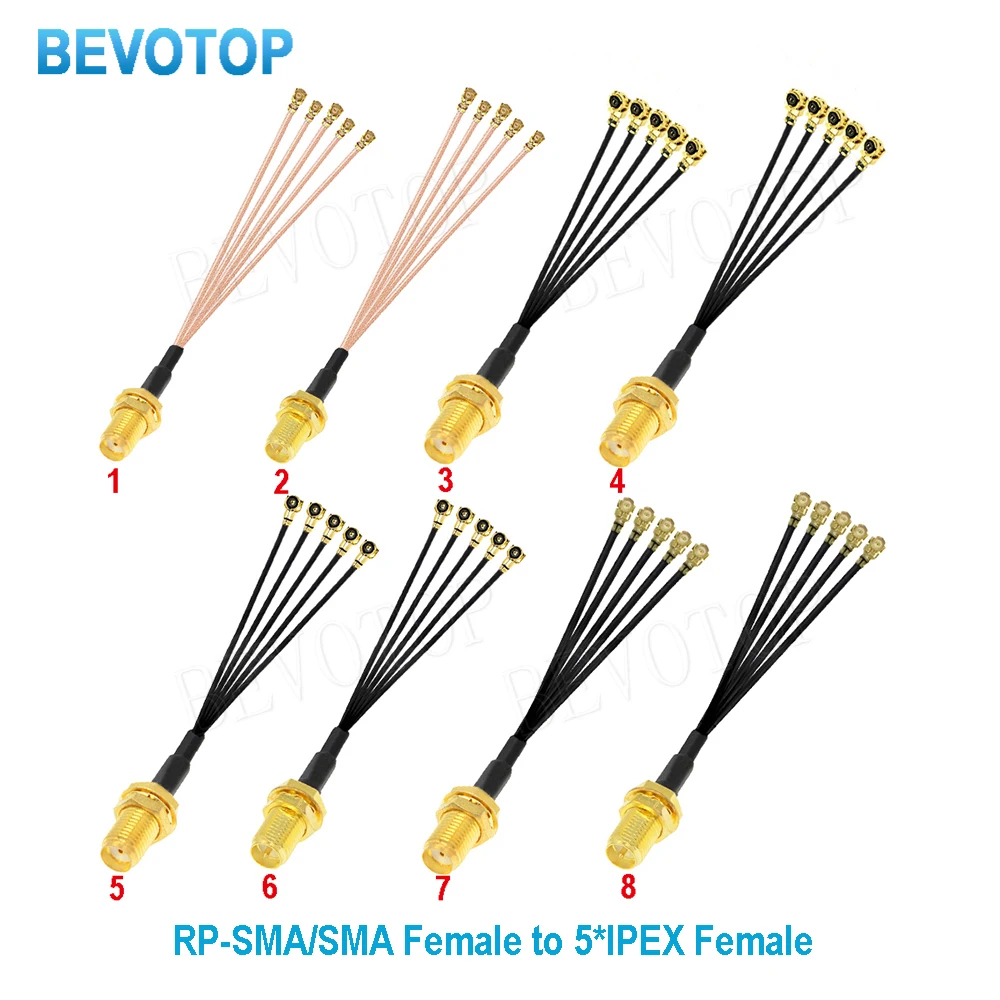 1PCS SMA to IPX Splitter RP-SMA / SMA Female to 5 x U.fl Female1 RG178/ RF1.13 Cable WIFI Antenna Extension Jumper Pigtail