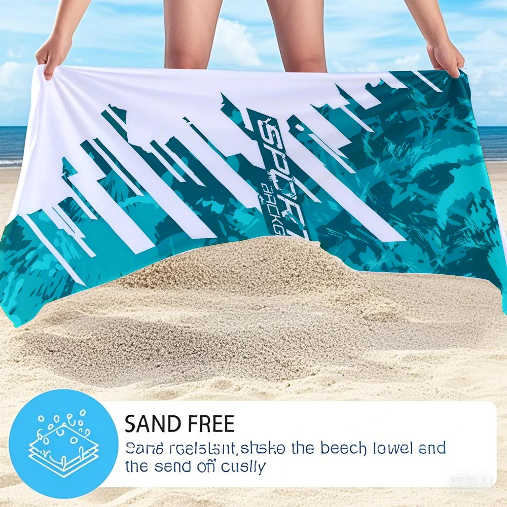 Teal Sporty Abstract Camo Compact Travel Beach Towel Super Absorbent Sand Resistant, Microfiber for Swimming Camping Yoga
