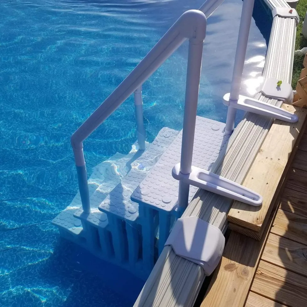 Pool Ladder 48" to 54" Above Ground Pool Step to Deck Step Ladder 4-Step Handle Slip Prevent, White