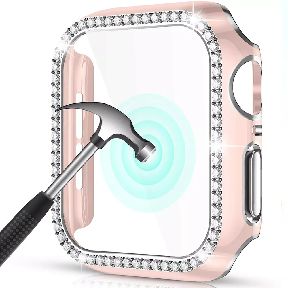 Cover For Apple Watch Case 44mm 45mm 41mm 40mm 38 42mm Bling Diamond bumper+Screen Protector Glass iwatch series 9 8 7 5 6 4 SE