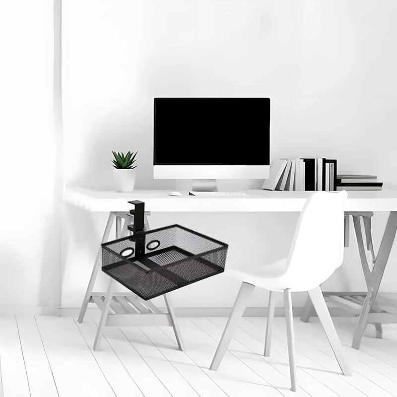 

1pc Mesh Desk Organizer with Clamp-on Swivel Pencil Drawer, having a hidden, sturdy C-Clamp mount system and easy installation.