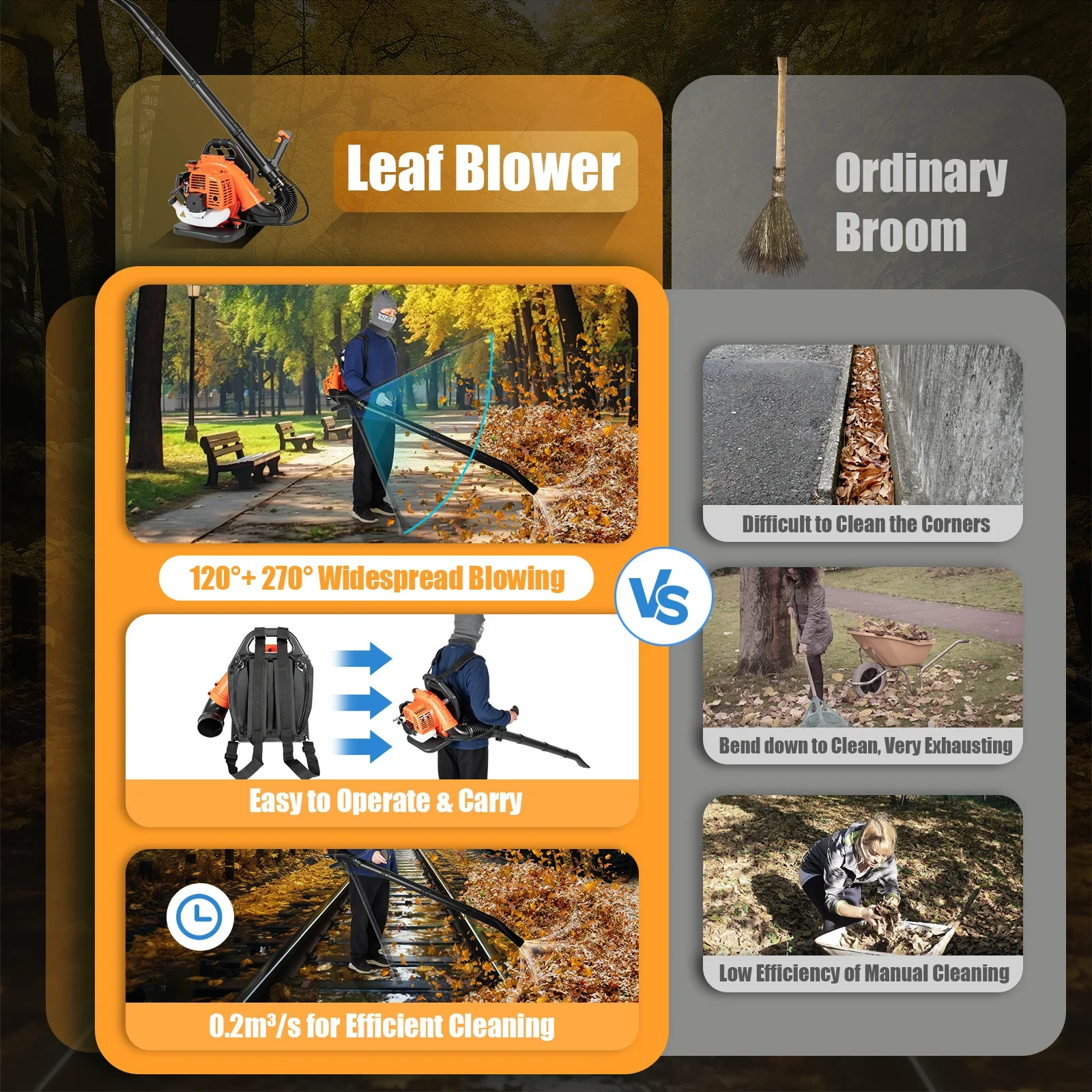 CNCEST 42.7CC Two-Stroke Leaf Blower 7000R/Min W/ Stainless Steel Buckles For Snow Removal & Sweeping Fallen Leaves