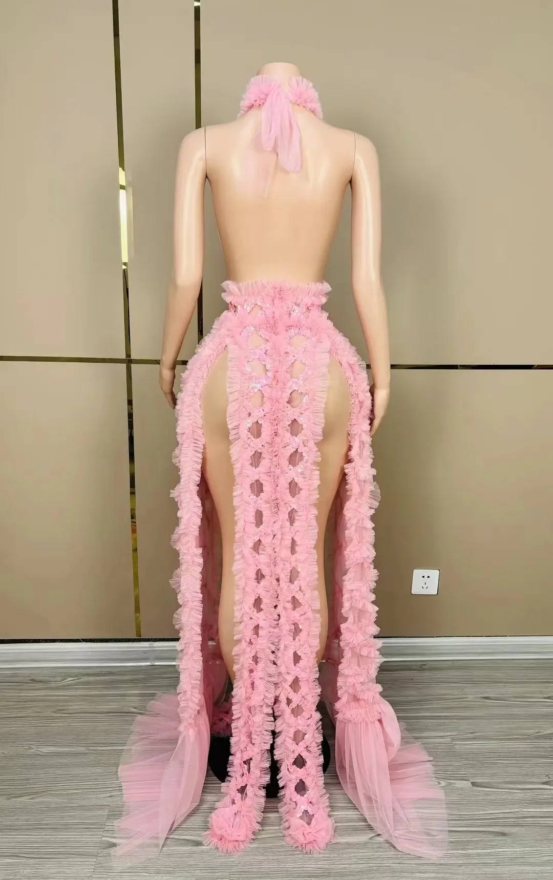 Vestido de malla transparente con Espalda descubierta, traje Sexy para fiesta de cumpleaños, sesión de fotos, colecciones