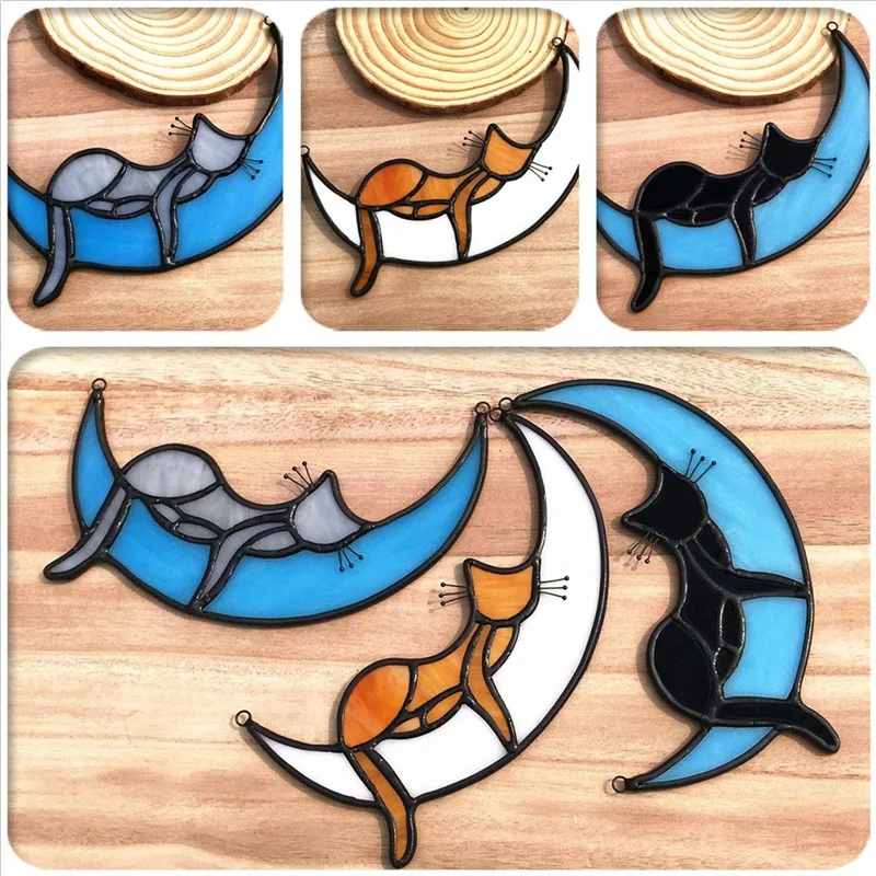 Regali per gli amanti dei gatti arancioni impiccagioni per finestre in vetro colorato acchiappasole per gatti che dormono per finestra