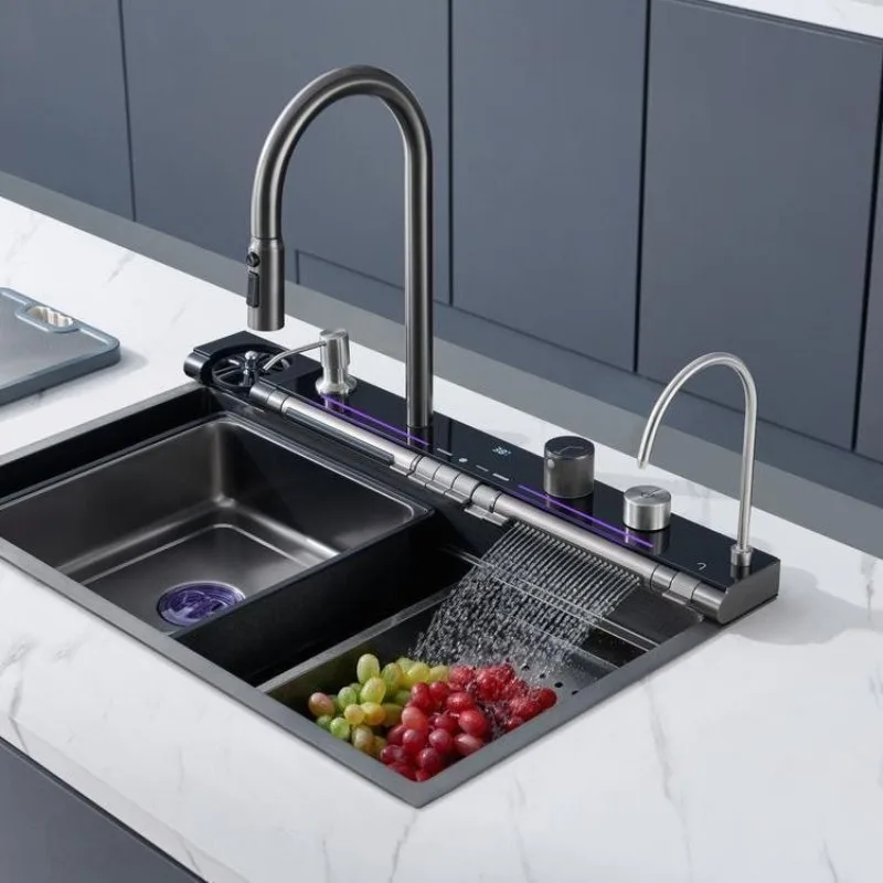 

large single slot for household use, digital display of kitchen waterfall, multi-functional honeycomb washing vegetables