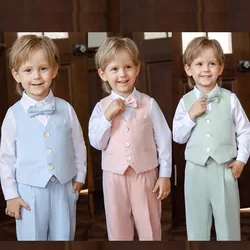 Children Vest Pants Bowtie Photography Suit Kids Birthday Wedding Party Dress Performance Tuxedo Set Boys Girls Ceremony Costume