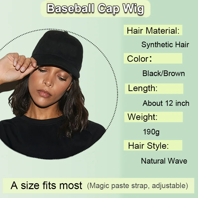 LUPU topi bisbol sintetis Wig untuk wanita, topi bisbol yang dapat disesuaikan dengan ekstensi rambut 12 inci Wig Bob keriting pendek untuk penggunaan sehari-hari