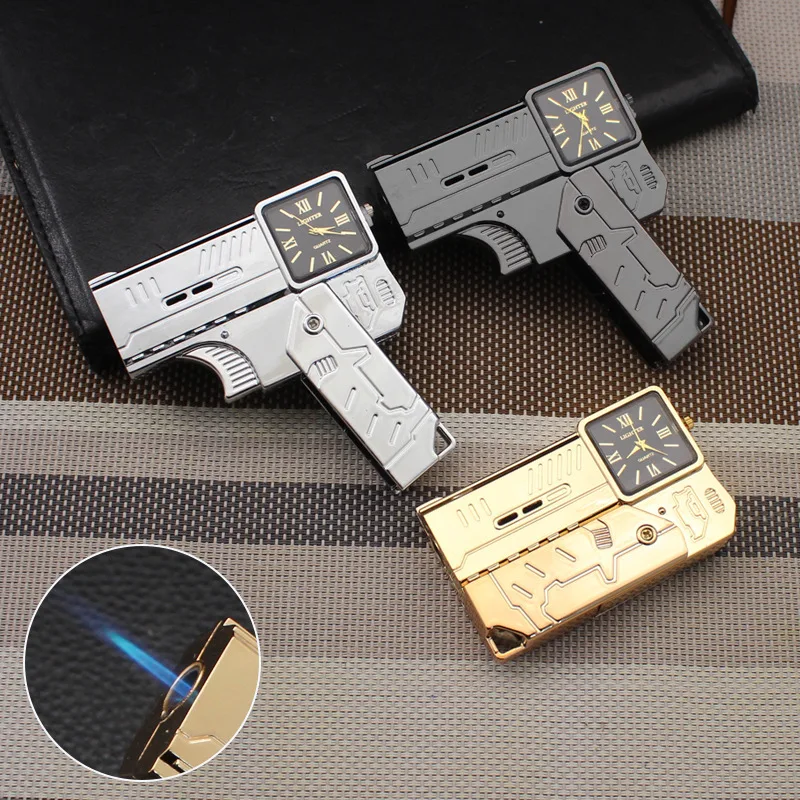 

Folding Pistol Windproof Blue Flame Lighter with Quartz Dial Cigar Igniters Inflatable Cigarettes Lighters & Smoking Accessories