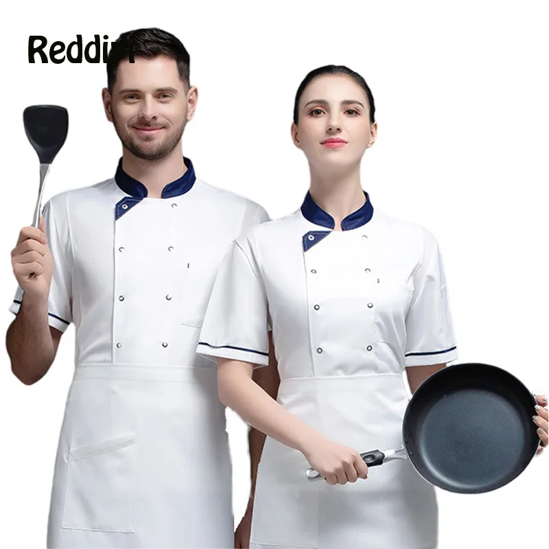 Men and Women Chef Coat Short Sleeve Chef Shirt for Summer Head Chef Uniform Restaurant Kitchen Jacket Hotel Cooking Clothes