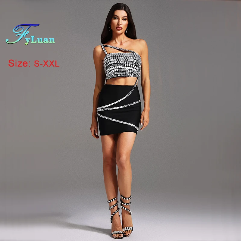 Conjunto de falda corta para mujer, Tops con hombros inclinados y minifalda con temperamento, vestidos de graduación, conjunto de dos piezas, novedad de verano 2025