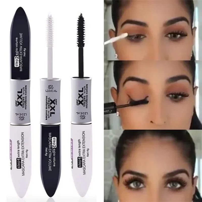 2 in 1 4d Seiden faser Wimpern Mascara schwarze Mascara wasserdichte Seiden faser Volumen doppelt verlängernde Curling Eye Mascara