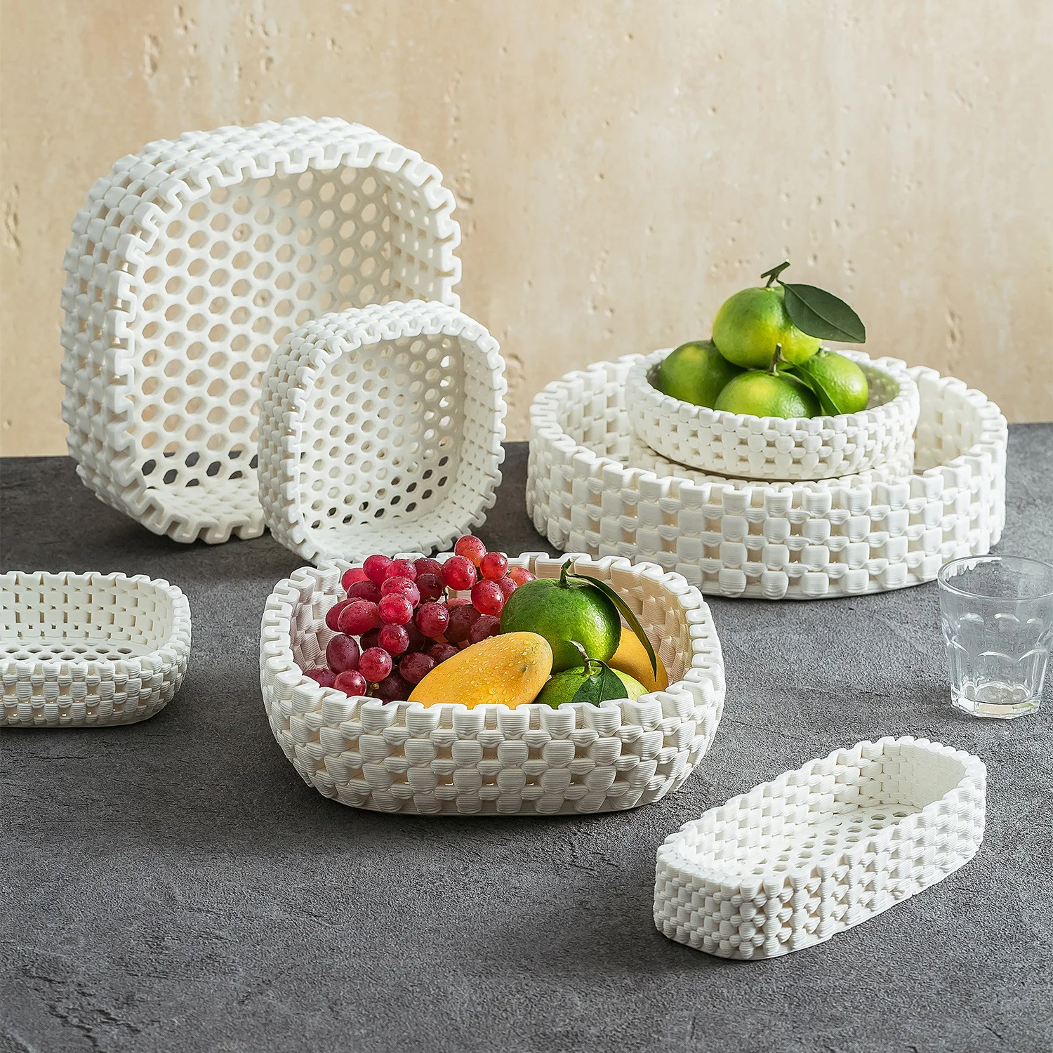 Kitchen Baking Table - Biały ceramiczny koszyk na owoce w