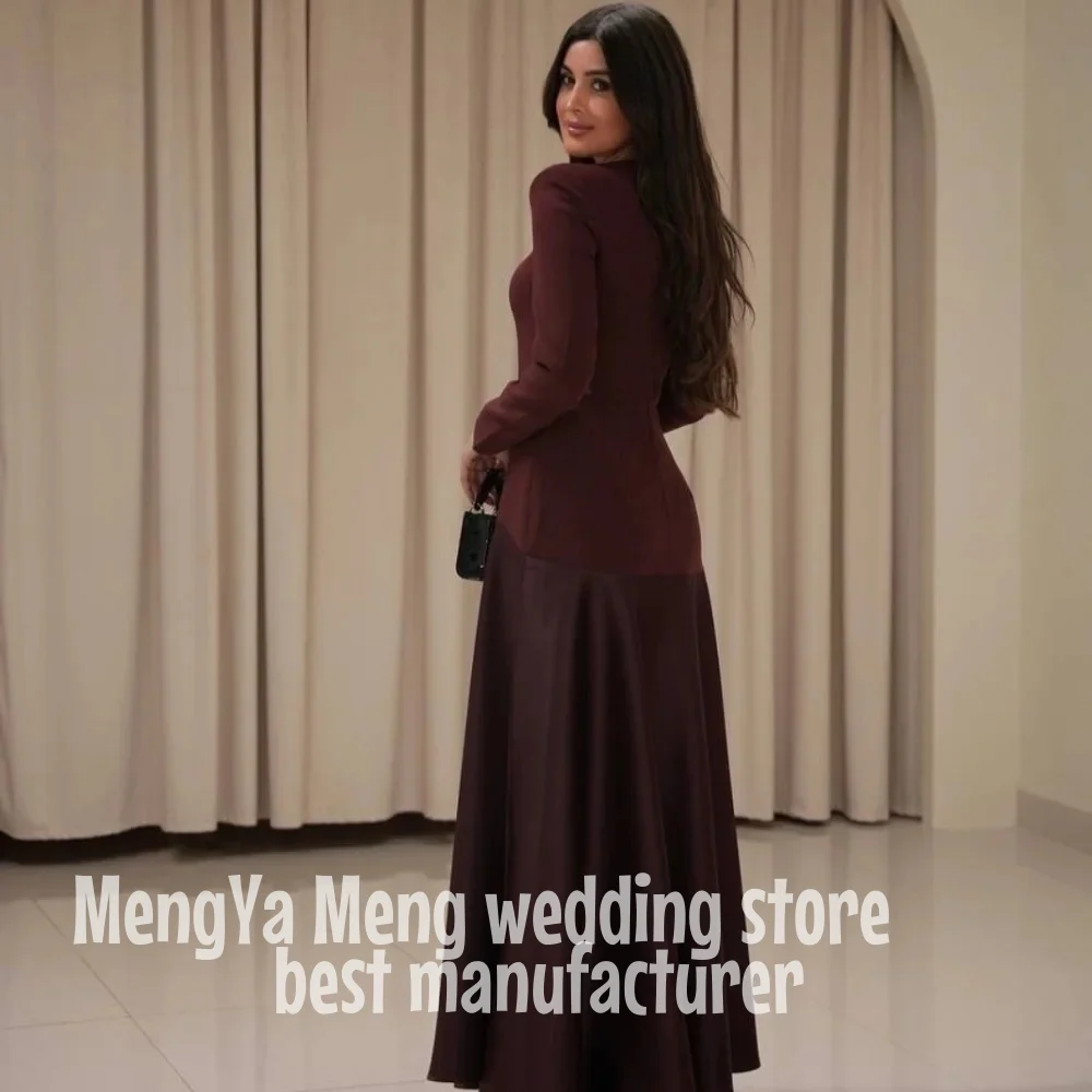 ZHUISHU Personalizzato Rosso Colletto Quadrato Maniche Lunghe robes de soirée Raso A-line Senza Spalline Abiti Da Festa Pavimento-Lunghezza Abito Da Promenade