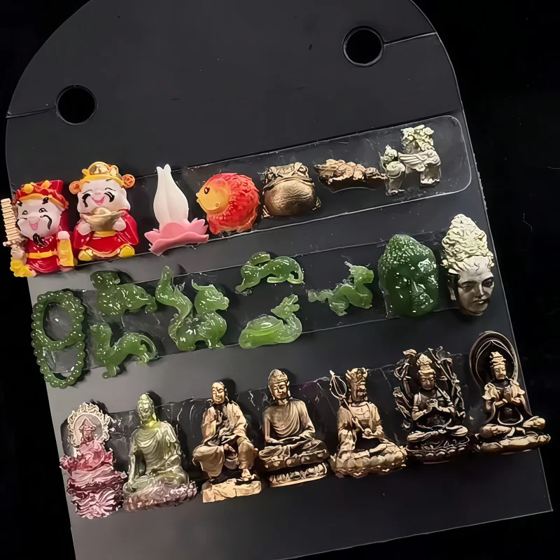 Chinesischer Stil Buddha-Kopf Perlen Reichtumsgott Lotusblume Tierkreiszeichen Relikt 3D Relief Ethnische Kunst Großformatige Silikon-Nagelkunstform – Detail 6