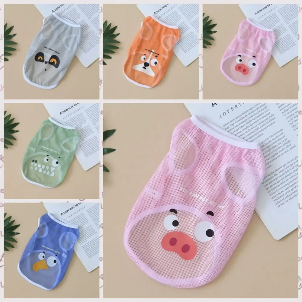 

Cartoon Print Dog Cool Mesh Tank Top Polyester Breathable Dog Cartoon Printed Vest Puppy Cat T Shirt Cat Thin Vest Summer