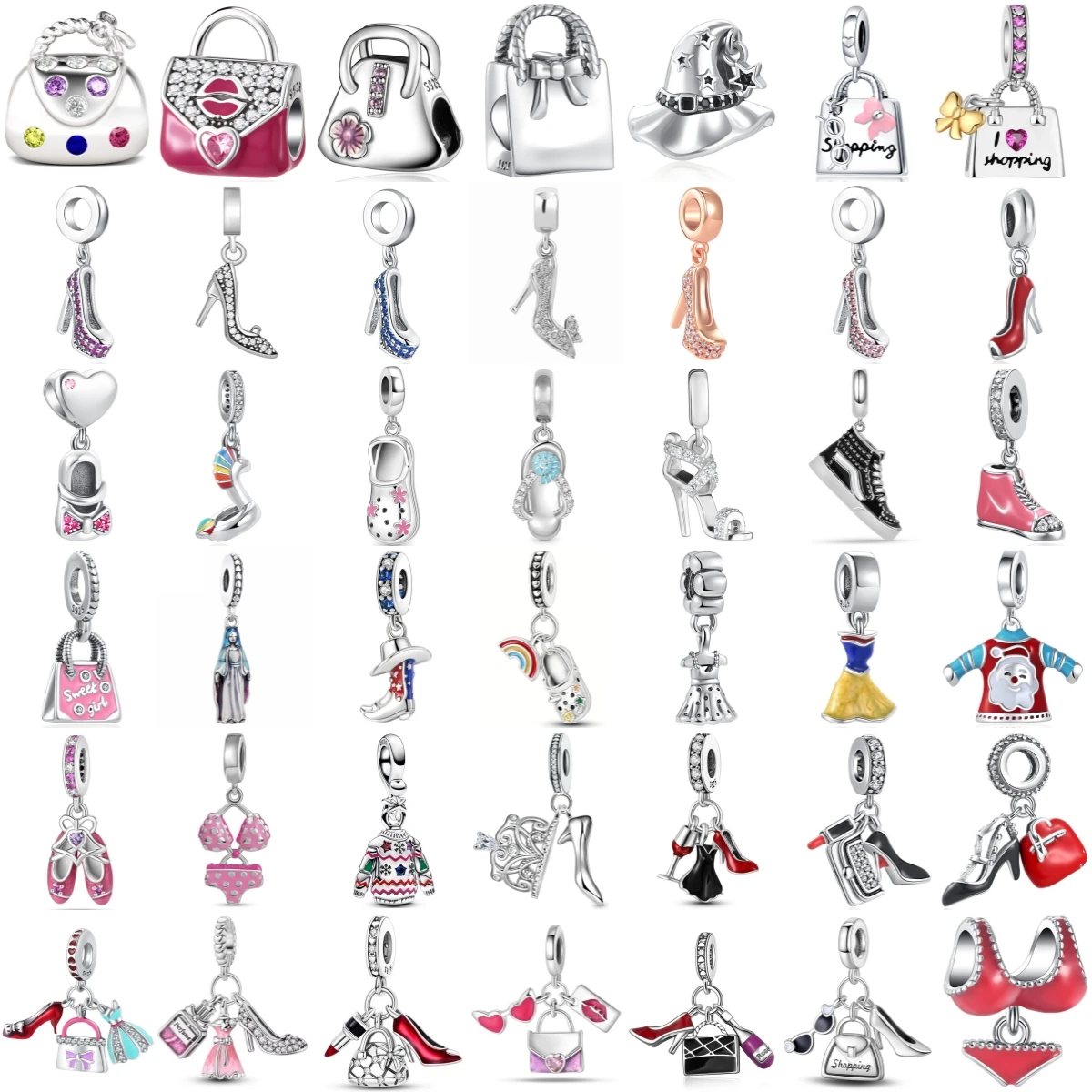 925 Sterling Silver Handbag High Heel Shoe Dress Charm Beads Fit Original Bracelet DIY Women Fashion Jewelry Gift