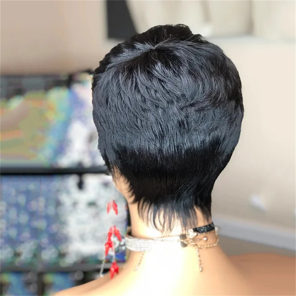 Short Wig 100% Virgin Human Hair Wigs Pixie Cut wig Straight Layered Hair for Black Women Full Machine Made Cheap Wig Human hair