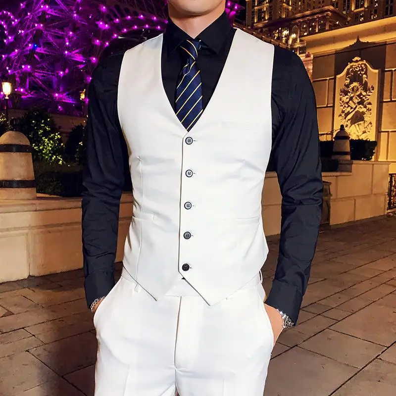 

PO6688 Korean style suit vest men's solid color slim sleeveless suit vest waistcoat business formal work clothes men's clothing