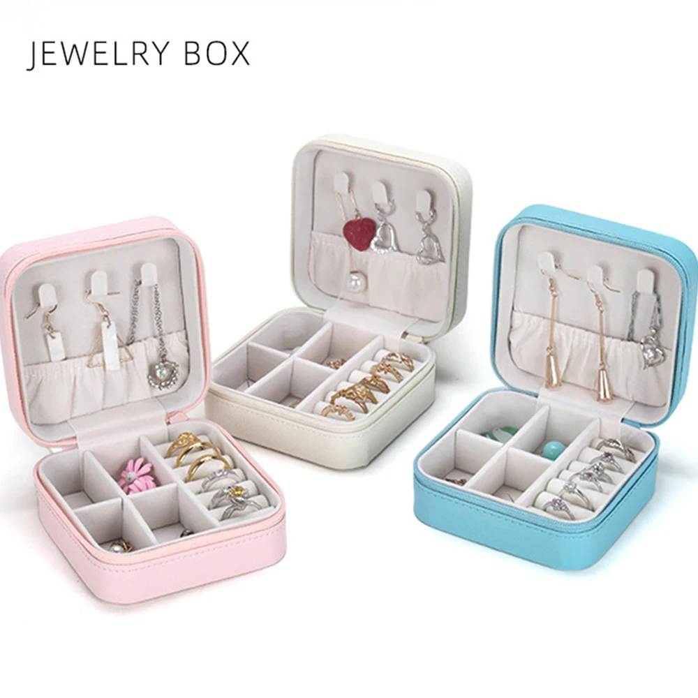 Pudełko na biżuterię Kolczyki Pierścionek Naszyjnik Organizer Przenośne Etui Podróżne na Biżuterię z Zamkiem Błyskawicznym