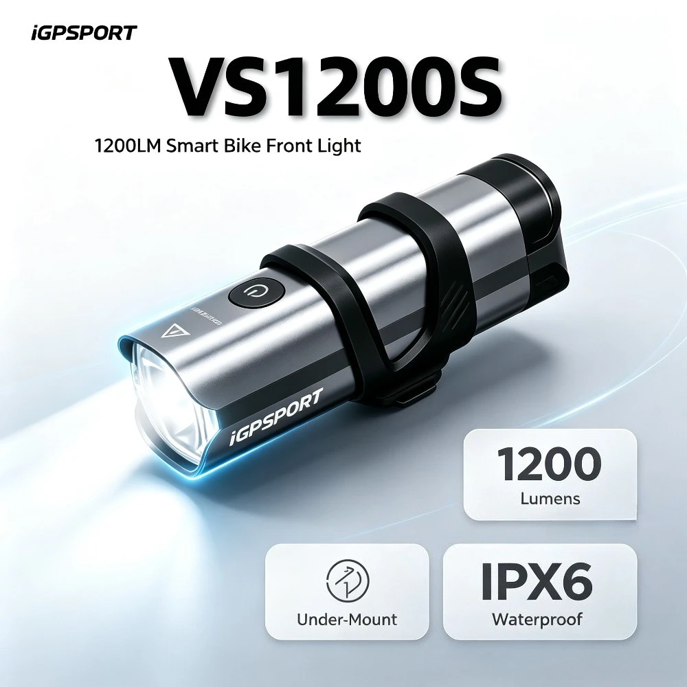 iGPSPORT VS1200S 1200LM Smart Bike Front Light Under-Mount Anti-Glare Type-C IPX6 Bike Computer Sync for Road MTB