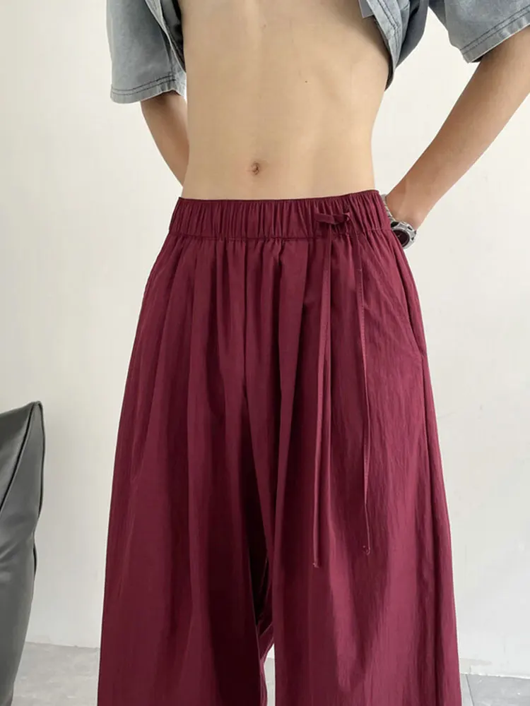 

Dopne Wine Red Sumi Мужские летние тонкие брюки Qui Dry Ice Silk с прямыми штанинами и широкими штанинами, повседневные длинные брюки Faionable Youth Sle