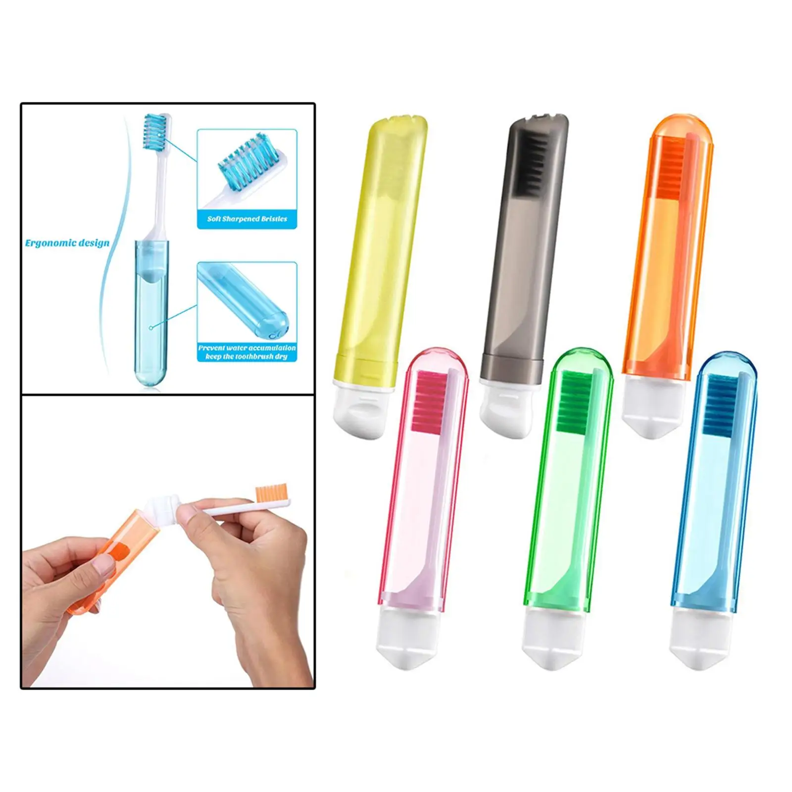 6 Portable Folding Toothbrush, Personal Size Lightweight Travel Toothbrush for Camping Holidays Trip Kids Adults ,