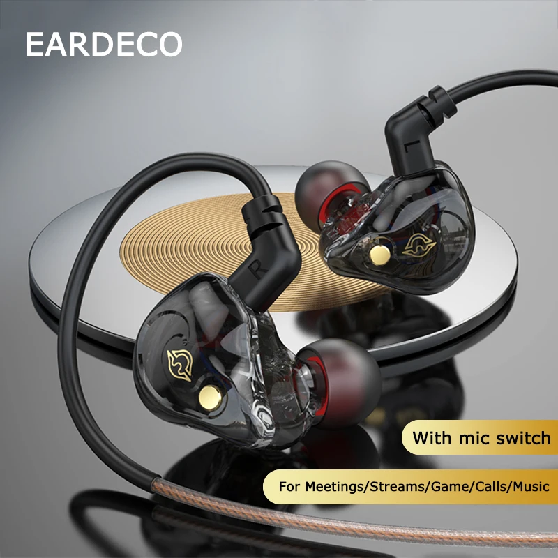 

EARDECO Heavy Bass Wired Headphones 3.5mm Stereo Wired Earphone Earbuds with Wire In Ear Earhook Sport Hifi with Mic Switch