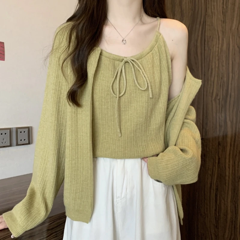 

Slimming Anti-Aging Set Women's Spring Autumn plus Size Design Sensation Sweet And Spicy Style Vest Strap Open Cardigan Two-P...