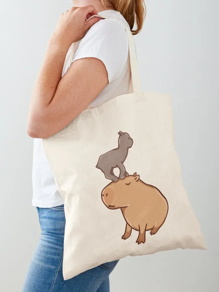 Capybara with a baby goat Tote Bag Women's tote bag hand bags Big bag