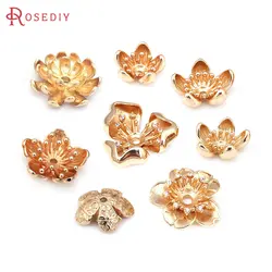 18K Gold Color Brass 3D Lotus Flower Beads Caps Diy Jewelry Making Supplies Necklace Earrings Accessories for Women