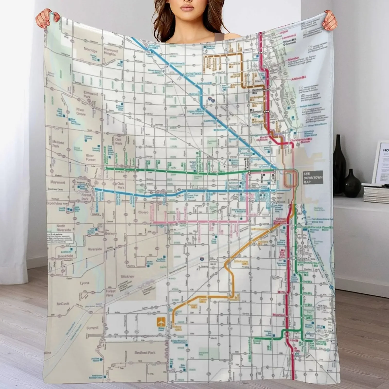 Chicago Transit Authority Map CTA Map Throw Blanket Furry warm winter christmas decoration Fashion Sofas Blankets