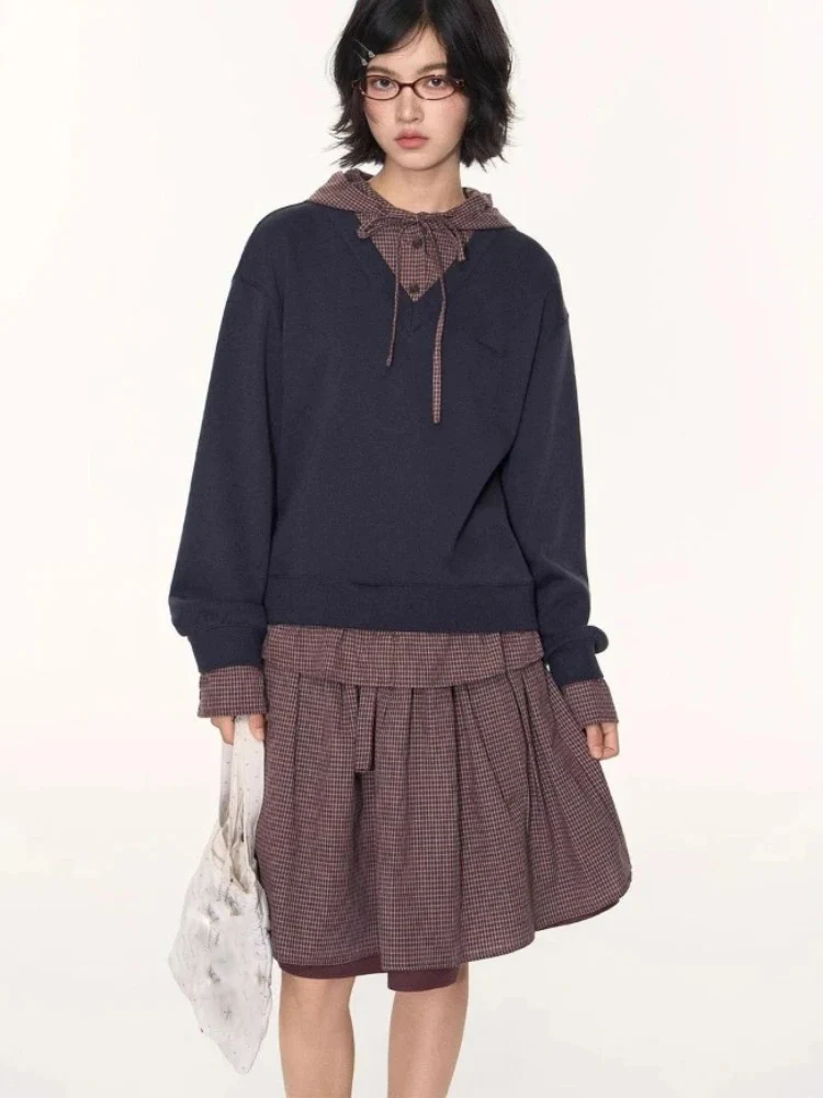 2025Faldas Mujer De Moda Chic Damesrok A-lijn Hoge Taille Losse Jupe Vintage Slanke Taille Koreaanse Saia Bandage Geruite Rokken