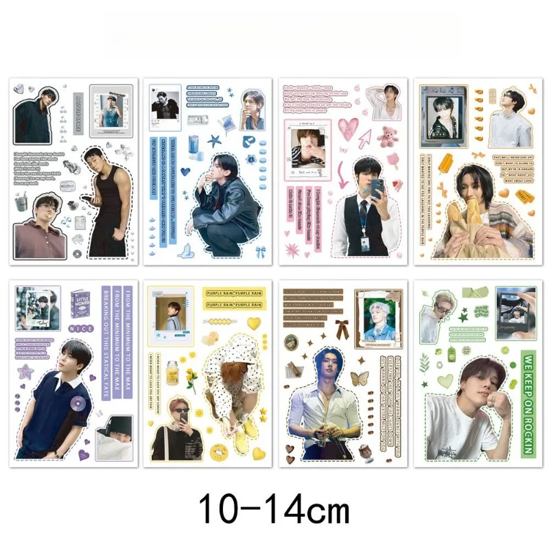 8 Stück Ateez Wasserfeste Dekorative Aufkleber für Tagebuch Scrapbooking Zubehör Niedliche Muster Planer-Material DIY Bastel-Sticker – Detail 5