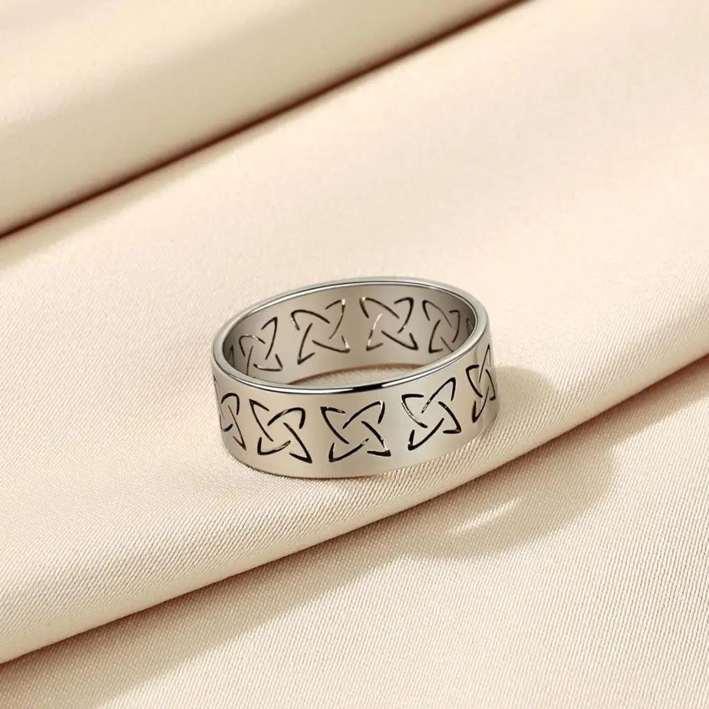 Cxwind Simple Laser Engraved Ring Celtic Pattern Ring, Unique Wedding Ring, Celtic Ring Stainless Steel Fashion Birthday Gift