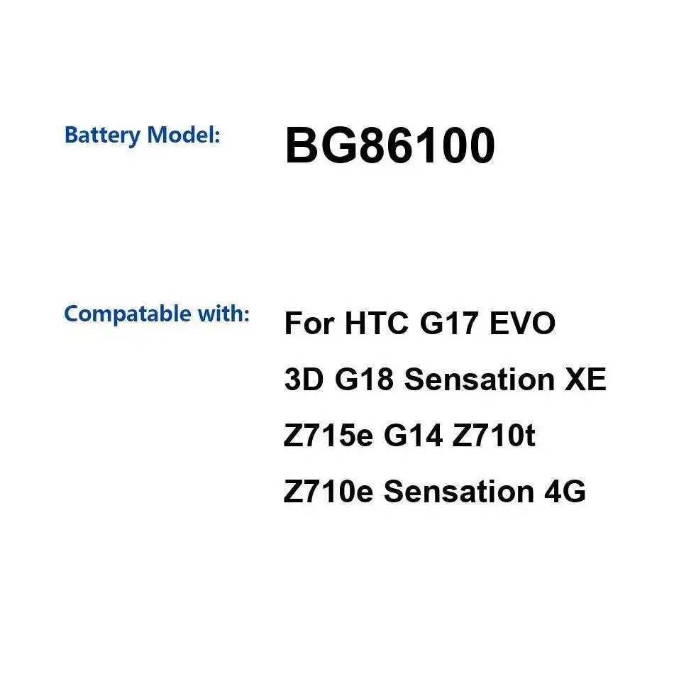 

Аккумулятор мобильного телефона BG86100 1730 мАч для HTC G17 Evo 3D G18 Sensation XE Z715e G14 Z710t Z710e 4G
