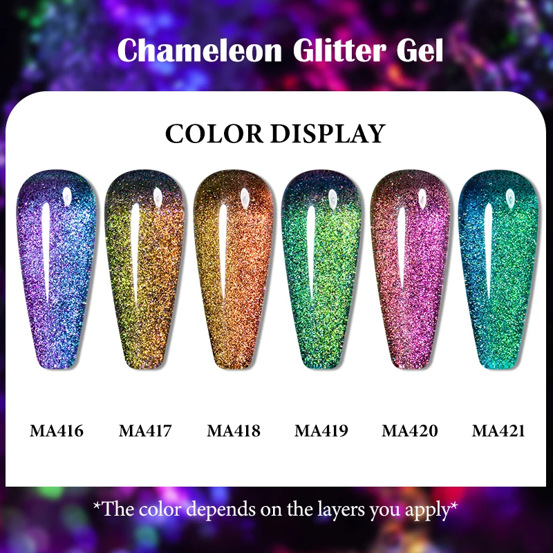 MEET ACROSS 7ml Chameleon Glitter Nail Gel Polish Semi Permanent DIY Nail Art UV/LED Painting Gel Polish For Nails Manicure DIY