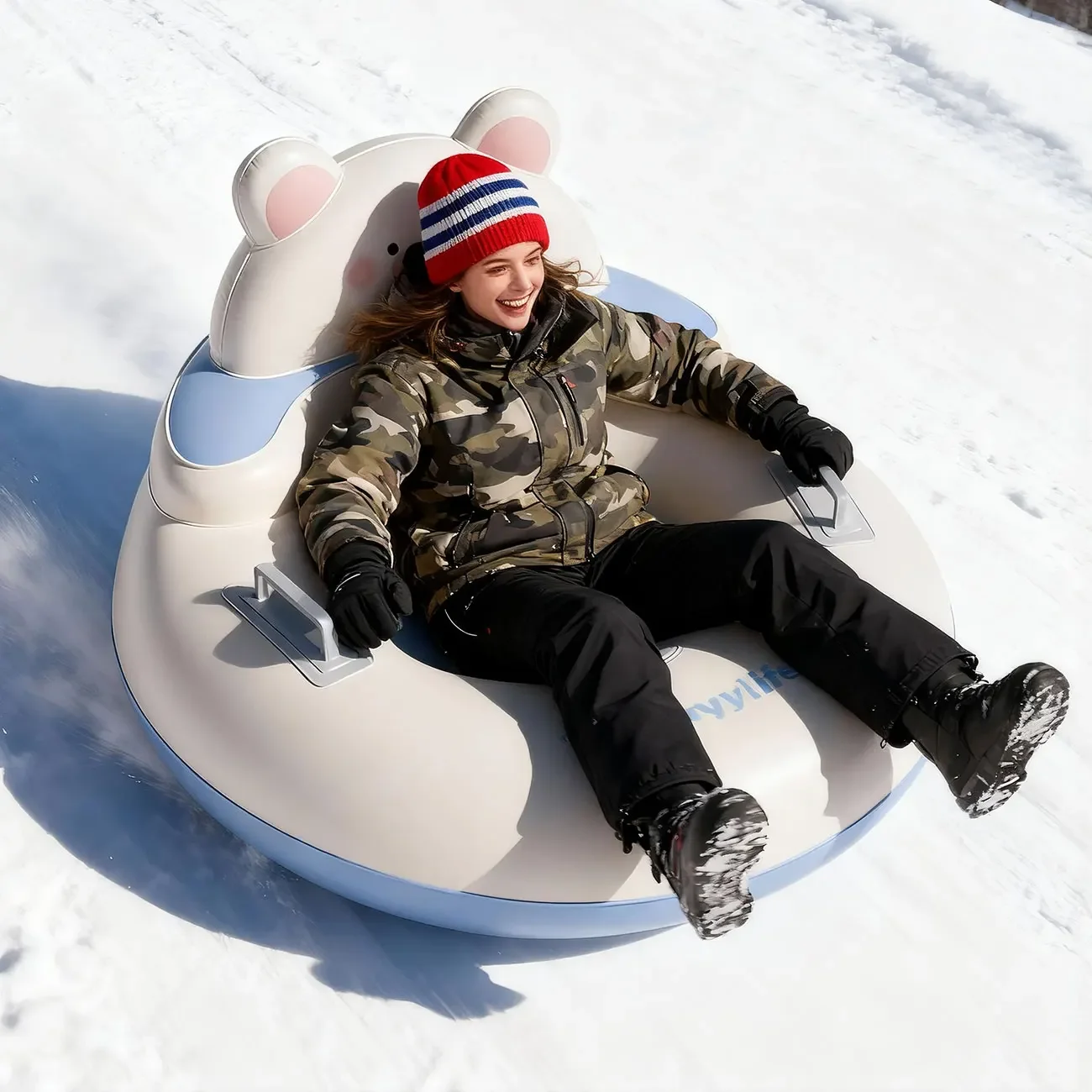 1PC Inflatable Snow Tube with Backrest & Handles, Thickened Heavy Duty Sled for Adults Kids, Outdoor Sledding Sports Toys