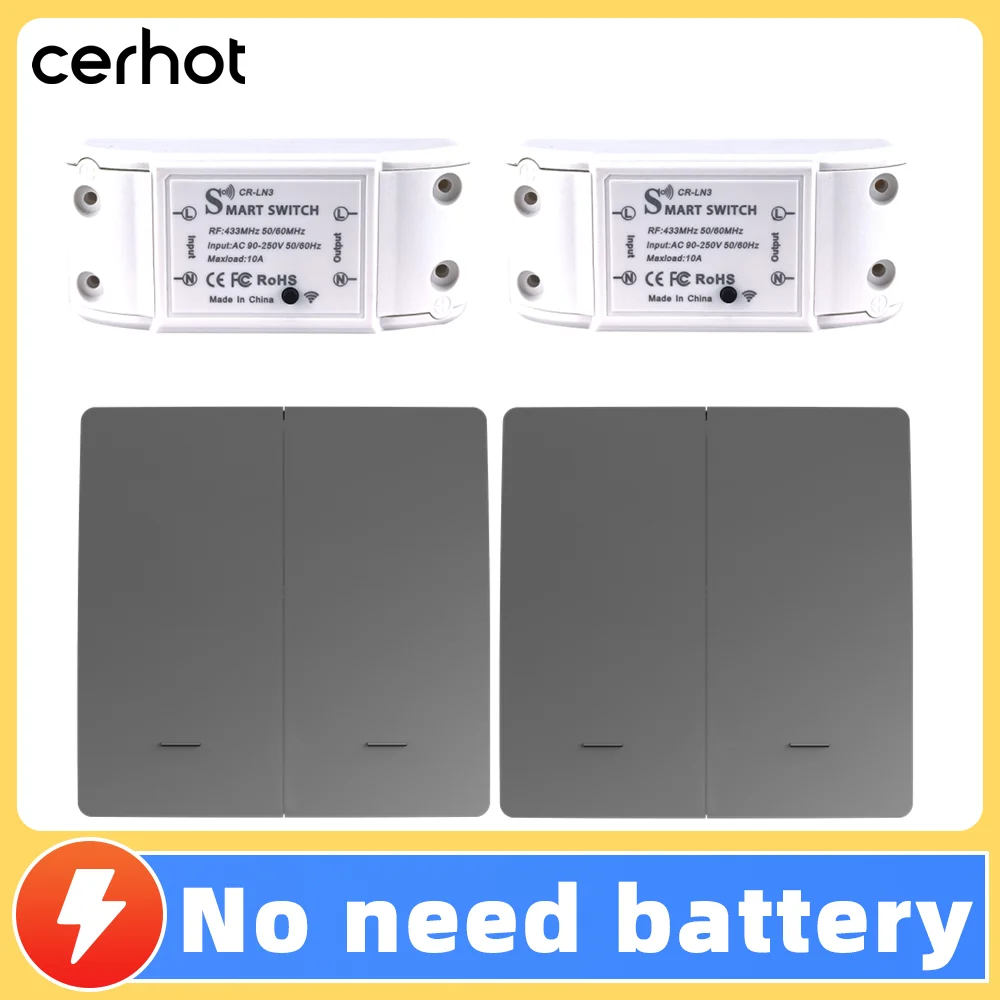 

Cerhot Умный дом Серый Беспроводной переключатель с автономным питанием для освещения Кинетический переключатель Комплект удаленных выключателей света Беспроводной набор кнопок