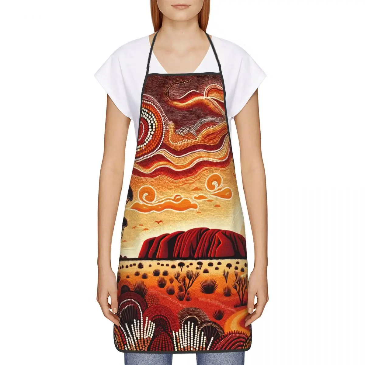 Custom Australian Aboriginal Art Funny Apron Uluru Sunset Adult Unisex Kitchen Chef Bib Tablier Cuisine Cooking Baking Painting