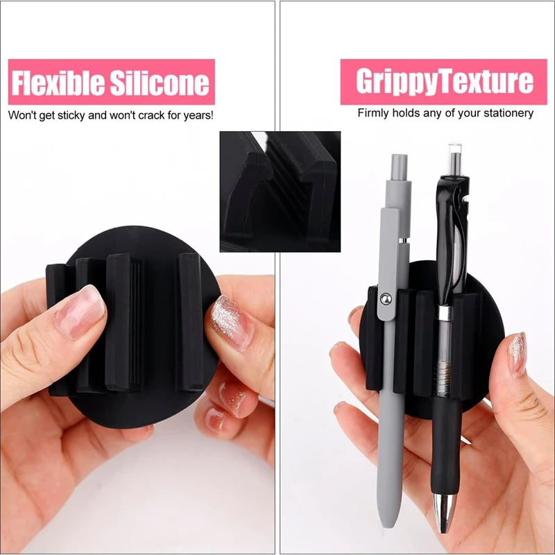 Portalápices de silicona adhesiva de 4 piezas, juego de clips para bolígrafos de Gel de sílice negro para Portapapeles de escritorio y otras superficies planas, portalápices