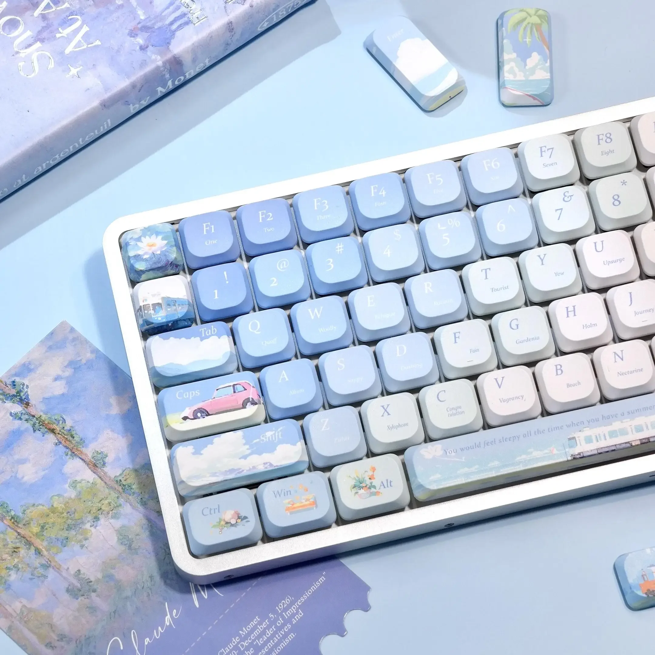 Chasing Summer Coolness Theme Keycaps Set PBT ADA 120keys Custom Original Handmade Keycaps for Mechanical Keyboard Accessories