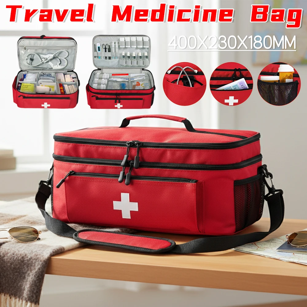 

Lightweight Travel Medicine Bag with Handles Lockable Zippers Pill Organizer Emergency Medical Storage Case for Home Car Travel