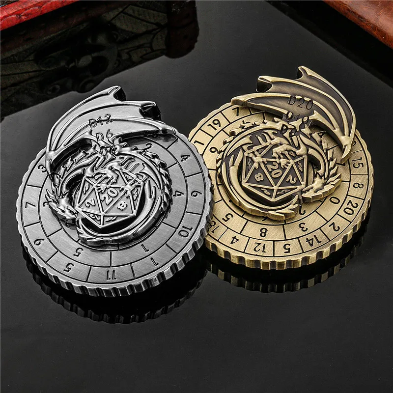 

Retro 7-in-1 Flying Dragon Design Metal Dice Spinner Turnable Roulette Dice Wheel for DND Role Play Gaming with Dragon Gift Box