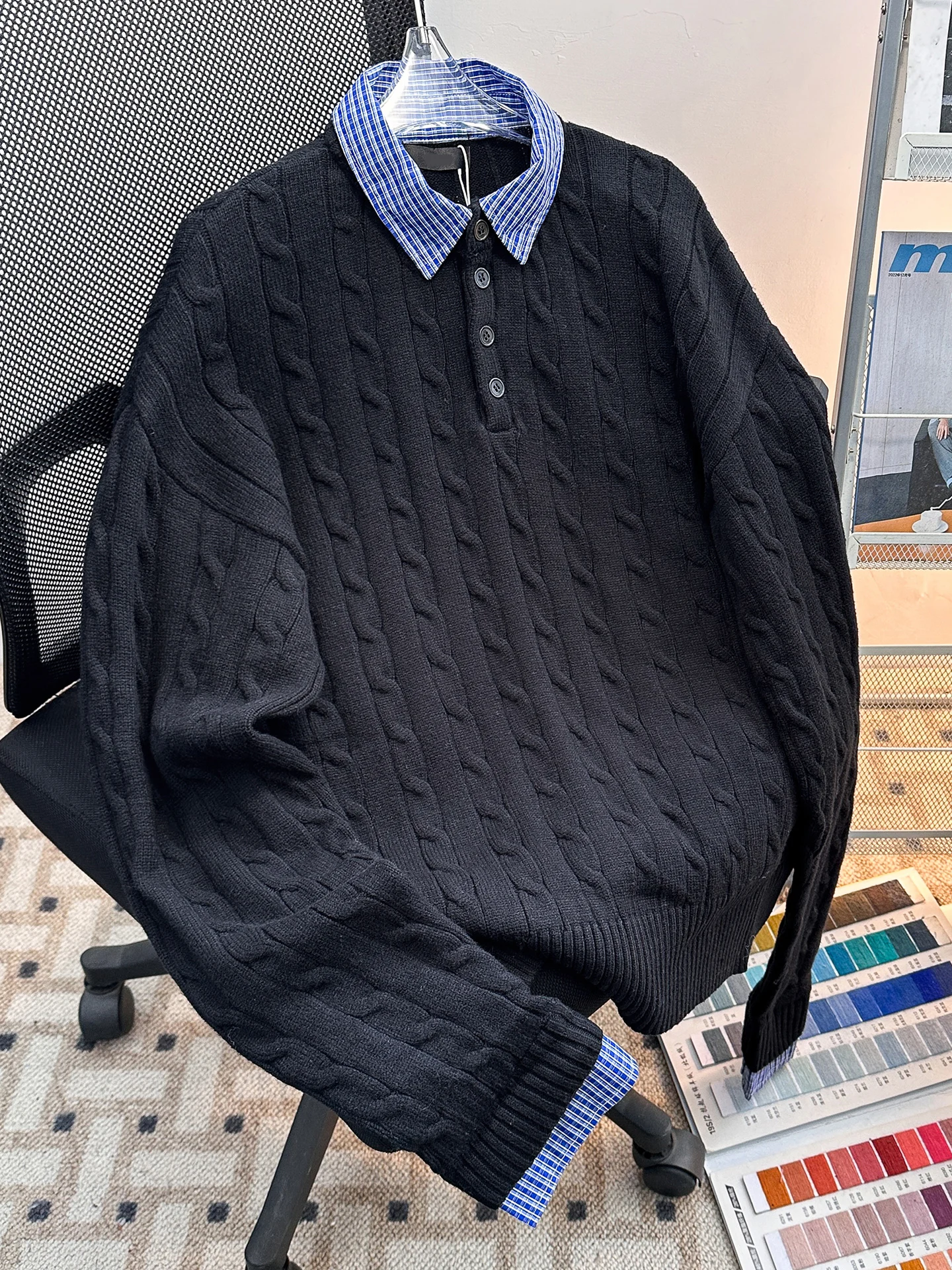 

Autumn Winter Men's Knitted Sweater Fake Two-Piece Patchwork Knitwear irt Collar Retro Sle Warm Unique Design Long Sve