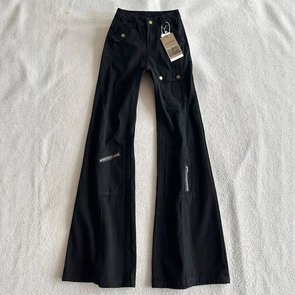 Multi-Pocket Design, Slightly Flared Wide-Leg Work Pants For Men, 2025 Autumn Versatile High-Waisted Drapey Floor-Length Jeans,