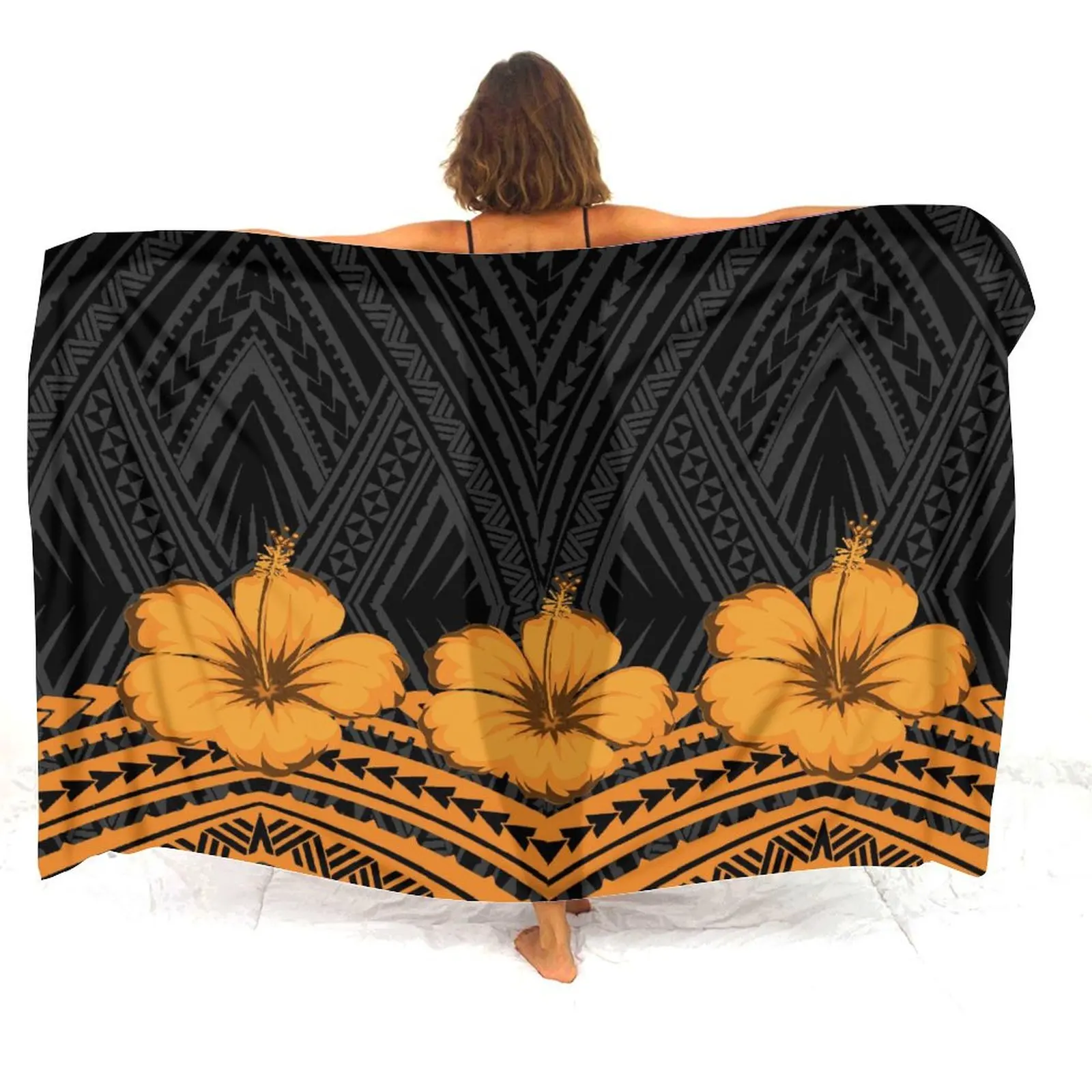 Samoa Island Retro Beach One-Piece Soft Coat Lightweight Sarong Custom Polynesian Lady Shawl Hawaiian Seaside Apron