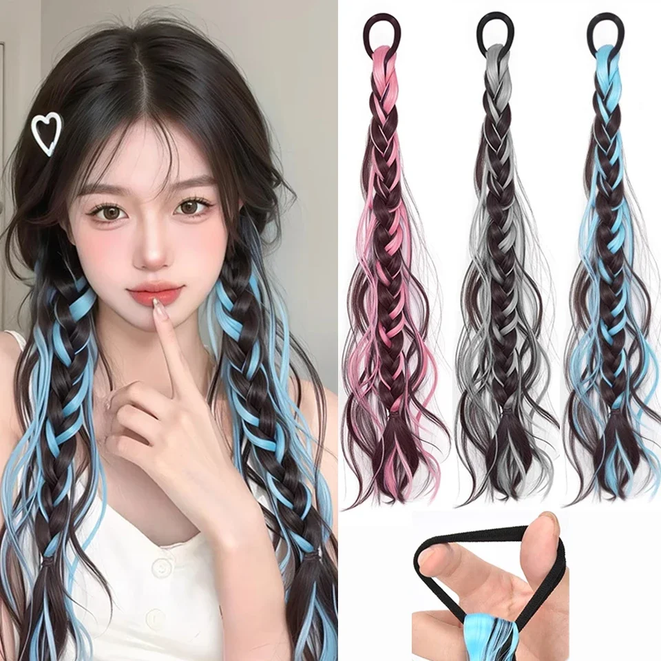 

Synthetic messy braid, pink blue grey wig braid, boxer braid wig women ponytail new Chinese Fried Dough Twists long braid