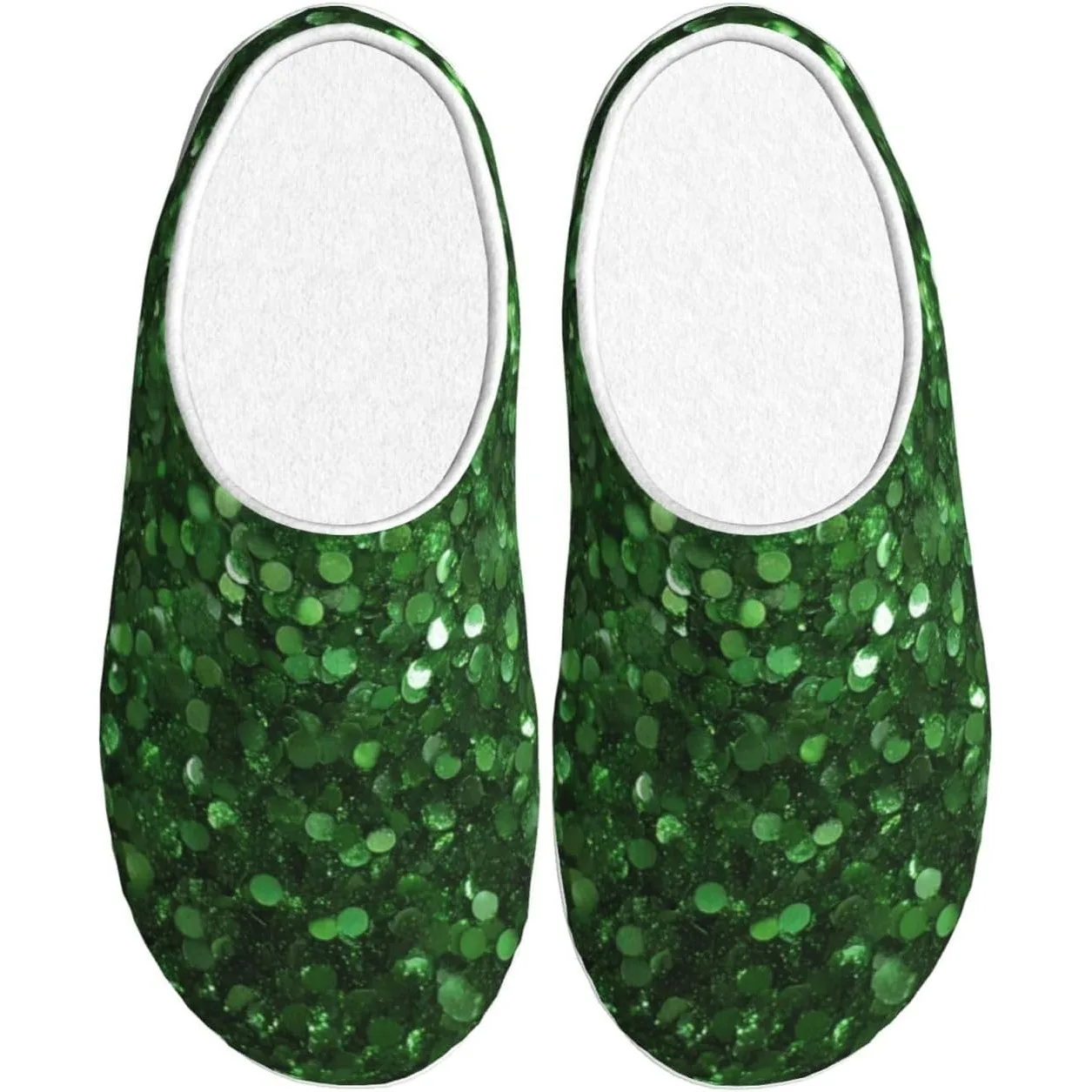 

Green Glittering Women’s Cozy Slippers Soft Cotton Indoor & Outdoor House Slippers With Anti-Slip Sole