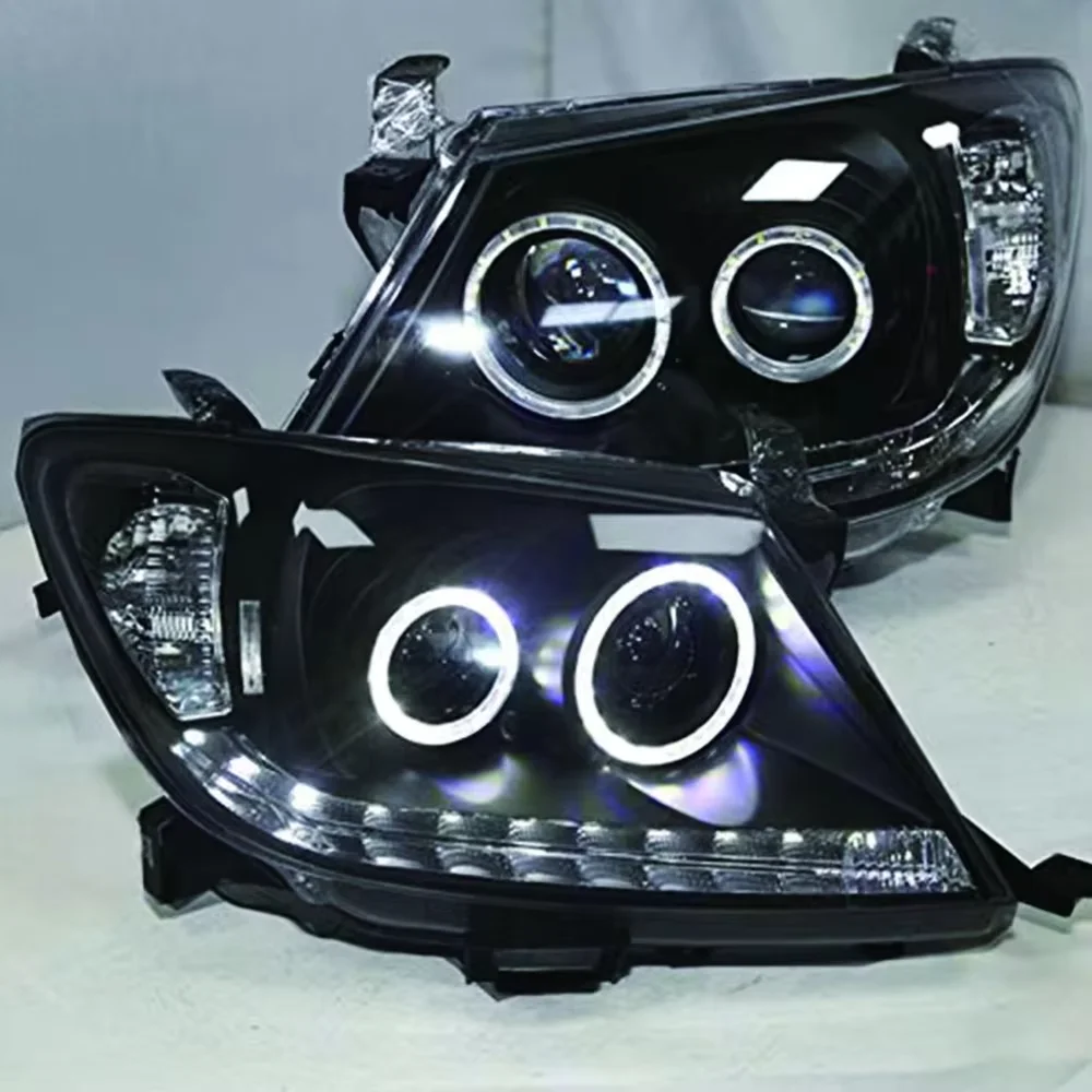 2Pcs LED Headlights For Toyota Hilux Vigo 2008-2014 Facelift Angel Eye Daytime Running Light Black Housing