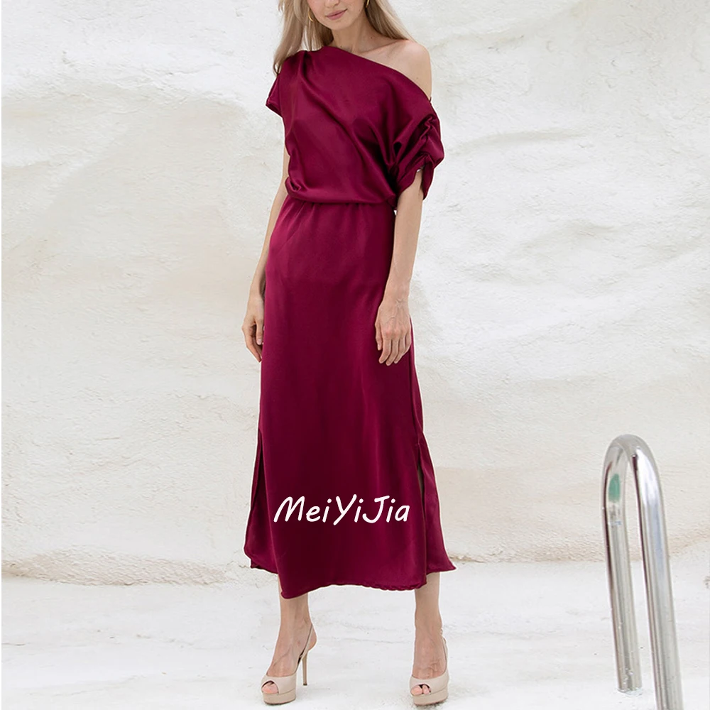 Meiyijia Evening Dress One-shoulder A-Line Ruffle Satin Ankle-Length Saudi Arabia Sexy Evening Birthday Club Outfits Summer 2024